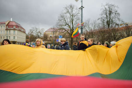 VILNIUS, LITHUANIA - MARCH 11, 2020: Thousands of people taking part in a festive events as Lithuania marked the 30th anniversary of its independence restoration.のeditorial素材