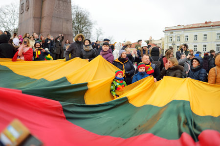 VILNIUS, LITHUANIA - MARCH 11, 2020: Thousands of people taking part in a festive events as Lithuania marked the 30th anniversary of its independence restoration.のeditorial素材