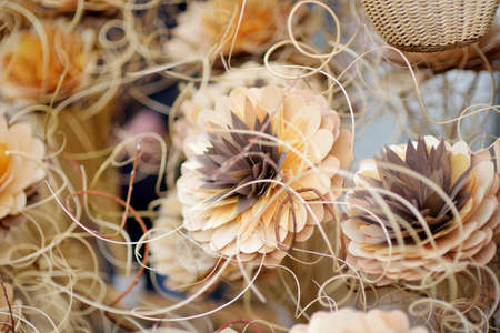Traditional Lithuanian Easter palms known as verbos sold on Kaziukas, Easter market in Vilnius. Lithuanian capital's annual traditional crafts fair is held every March on Old Town streets.の写真素材