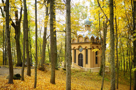 St Barbara's Chapel built in the Melnikov-Pushkin manor's vicinity in in Markuciai, Vilnius, on beautiful autumn day.の写真素材