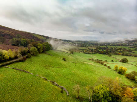 Aerial foggy view of the Lake District, famous for its glacial ribbon lakes and rugged mountains....