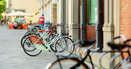 LUCCA, ITALY - JUNE4, 2019: Beautiful medieval streets of Lucca city, known for its intact Renaissance-era city walls and well preserved historic center. Province of Lucca, Tuscany, Italy.のeditorial素材