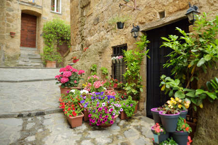 Old medieval streets of famous Civita di Bagnoregio village, located on top of a volcanic tuff hill...
