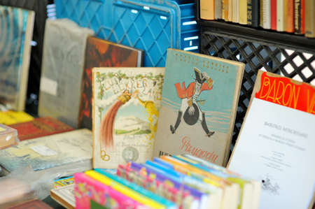 AMSTERDAM - AUGUST 2011: Old books sold on a flea market in Amsterdam, Netherlands, Holland.