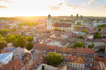 Aerial view of Vilnius Old Town, one of the largest surviving medieval old towns in Northern Europe....