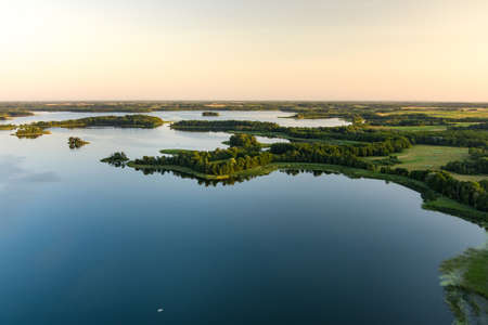 Aerial view of scenic Rubikiai lake, located near Anyksciai town, Lithuania. Beautiful landscape...