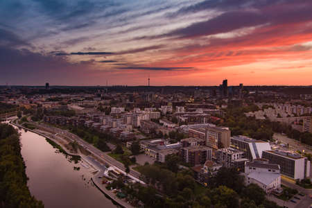 Aerial view of Vilnius Old Town, one of the largest surviving medieval old towns in Northern Europe....