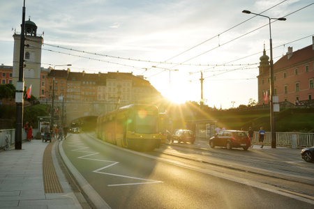 WARSAW, POLAND - AUGUST 2021: Busy street of the Old Town which was completely destroyed during the World War II and rebuilt in the years 1949-1953. Sunny summer day.のeditorial素材