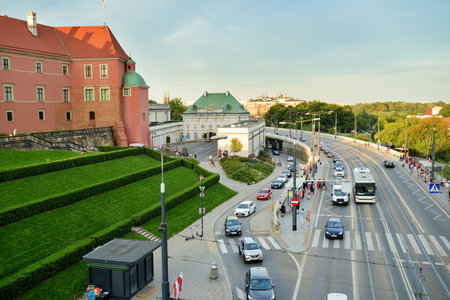 WARSAW, POLAND - AUGUST 2021: Busy street of the Old Town which was completely destroyed during the World War II and rebuilt in the years 1949-1953. Sunny summer day.のeditorial素材