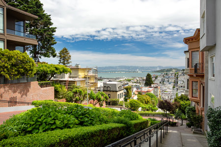SAN FRANCISCO, USA - APRIL 2016: Famous Lombard street, one of the most famous landmark and the crookedest street in the world. San Francisco, California, USAのeditorial素材