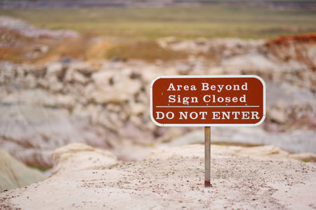 DO NOT ENTER sign in Petrified Forest National Park, Arizona, USA. Exploring the American Southwest.の写真素材