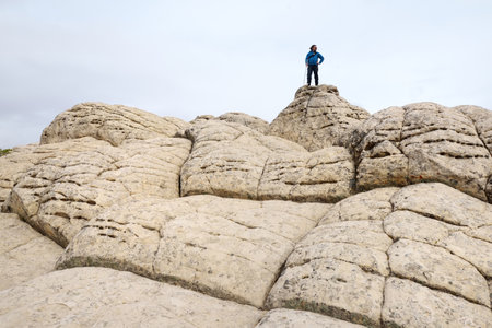 Amazing shapes and colors of moonlike sandstone formations in White Pocket, Arizona, USA. Exploring the American Southwest.の写真素材