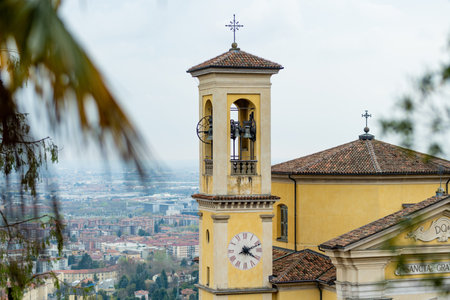 Church of Santa Grata Inter Vites in Bergamo. Scenic views of Citta Alta, town's upper district. Bergamo, Lombardy, Italy.の写真素材