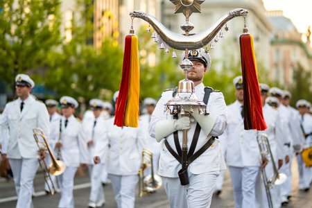 VILNIUS, LITHUANIA - AUGUST 28, 2022: NATO military orchestra festival in Vilnius, Lithuania. Belgium, USA, Latvia, Poland, Lithuania, Netherlands and Germany were participating.のeditorial素材