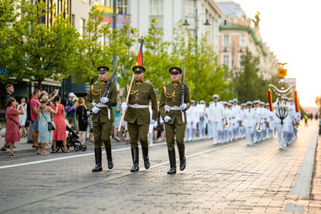 VILNIUS, LITHUANIA - AUGUST 28, 2022: NATO military orchestra festival in Vilnius, Lithuania. Belgium, USA, Latvia, Poland, Lithuania, Netherlands and Germany were participating.のeditorial素材