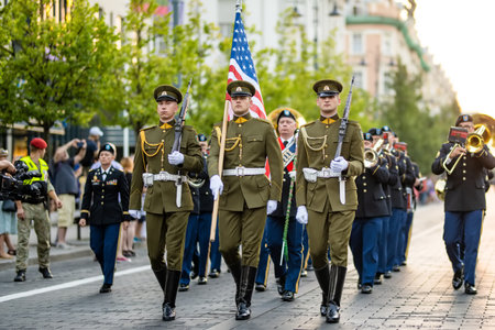 VILNIUS, LITHUANIA - AUGUST 28, 2022: NATO military orchestra festival in Vilnius, Lithuania. Belgium, USA, Latvia, Poland, Lithuania, Netherlands and Germany were participating.のeditorial素材