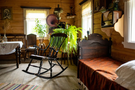 BIRZAI, LITHUANIA - OCTOBER 12, 2022: Ethnographic Household Museum at Sodeliskiai Manor, where one can see an authentic Aukstaitija homestead with antiques and collections of handicrafts.のeditorial素材