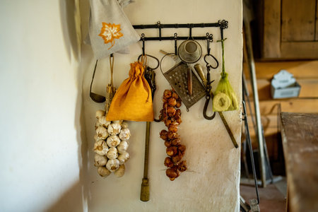 BIRZAI, LITHUANIA - OCTOBER 12, 2022: Ethnographic Household Museum at Sodeliskiai Manor, where one can see an authentic Aukstaitija homestead with antiques and collections of handicrafts.のeditorial素材