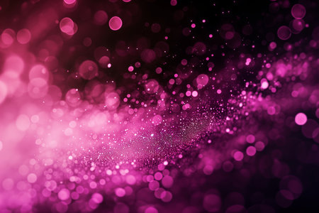 Abstract glittery banner with pink shining particles on back background, sparkling light. Generative AI.の素材