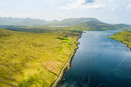 Killary Harbour or Killary fjord, a stunning fjord in the west of Ireland. North Connemara's spectacular scenery. Dramatic natural border between co. Galway and co. Mayo. Wild Atlantic Way.の写真素材