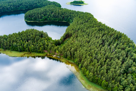 Scenic aerial view of Sciuro Ragas peninsula, separating White Lakajai and Black Lakajai lakes....