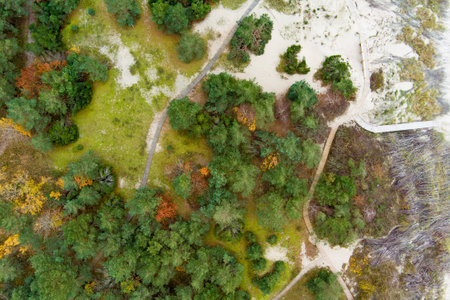 Aerial view of the Baltic Sea shore line near Klaipeda city, Lithuania. Beautiful sea coast on chilly autumn day.の写真素材