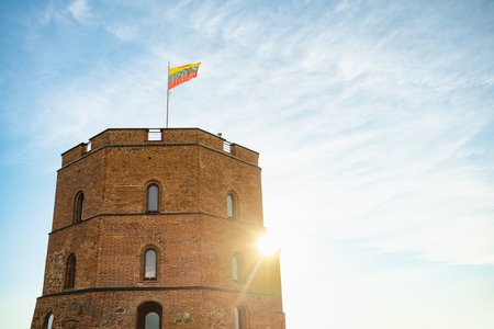 Gediminas Tower, the remaining part of the Upper Castle in Vilnius. Sunset landscape of...