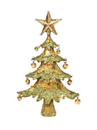 Golden christmas-tree, isolated on white の写真素材