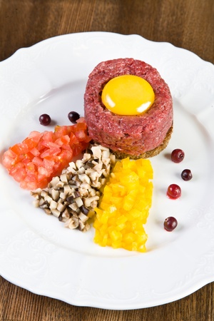 Chopped meat with egg and vegetablesの写真素材
