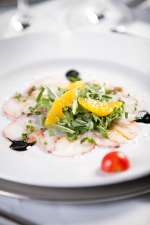 Fish carpaccio, close-up photoの写真素材