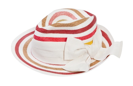 Striped straw hat, isolated on whiteの写真素材