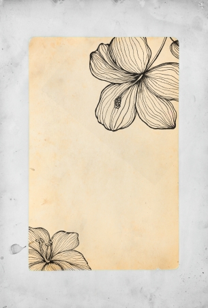 Hand drawn  flowers on grunge paper background の写真素材