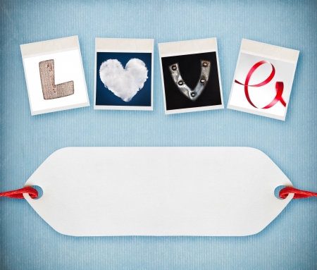 Love word made of four different objects, valentineの写真素材