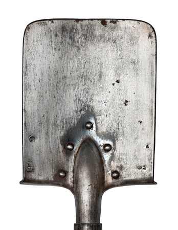 Old shovel isolated on white background. Made in 1916 の写真素材