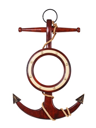 Wooden anchor isolated on a white background の写真素材