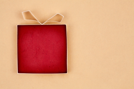 Hand made empty gift box, textured paper as background. Free space for text. Greeting card の写真素材