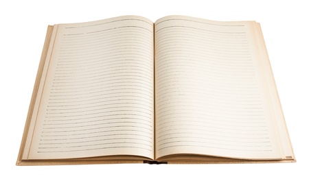 Blank open notepad isolated on white の写真素材