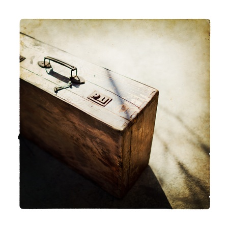 Retro brown wooden suitcaseの写真素材