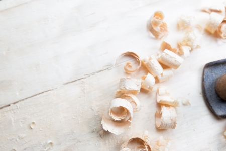 Closeup view of wooden shavings の写真素材
