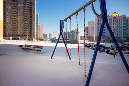 Playground in snowの写真素材