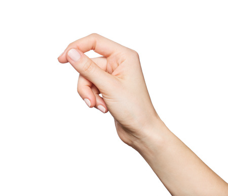 Woman's hand holding something, isolated on white