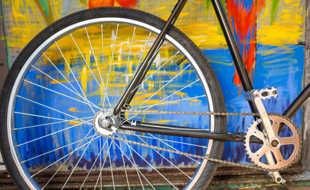 Old retro bicycle refurbished detail viewの写真素材