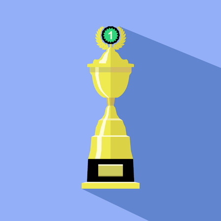 Trophy cup in flat style. Icon gold goblet. Concept of victory, award, championship, achievementのイラスト素材