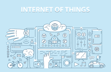 Line style design concept of internet of things data technology, network infrastructure of connecting everything.のイラスト素材