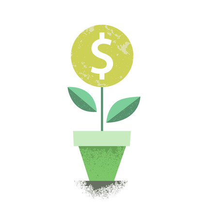 Dollar plant in the pot. Financial growth concept. Vector illustrationのイラスト素材