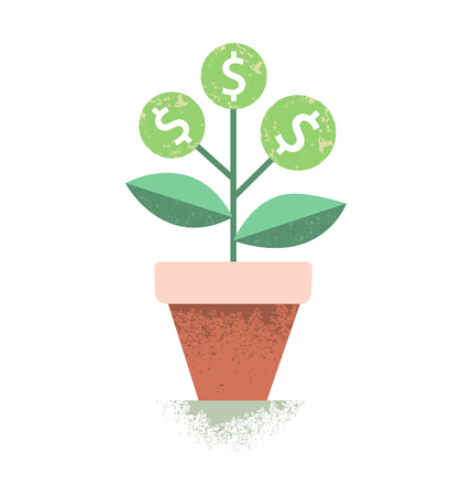 Dollar plant in the pot. Financial growth concept. Vector illustrationのイラスト素材