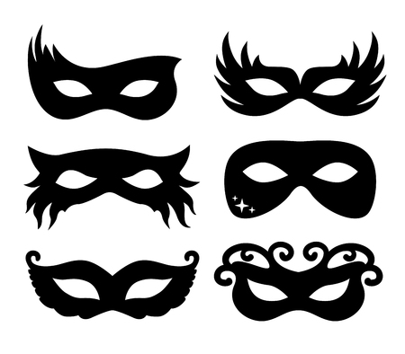 Vector illustration festive masks silhouette in black on a white background.のイラスト素材