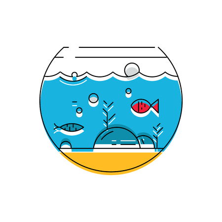 Aquarium icon. Colorful fish in the aquarium. Vector illustration.のイラスト素材