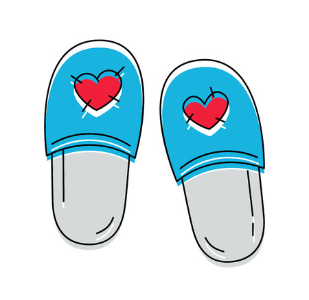 Cute slippers with hearts icon on the white background. Vector illustration.のイラスト素材