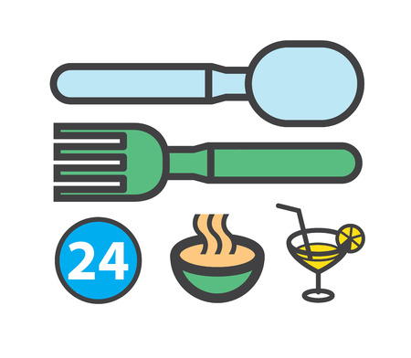 Bistro or cafe signs with fork and knife.のイラスト素材